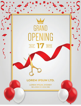 Elegant Grand Opening Banner with Ribbon and Balloons for Business Promotion
