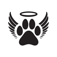 dog paw with angel wings vector silhouette clip art logo design illustration