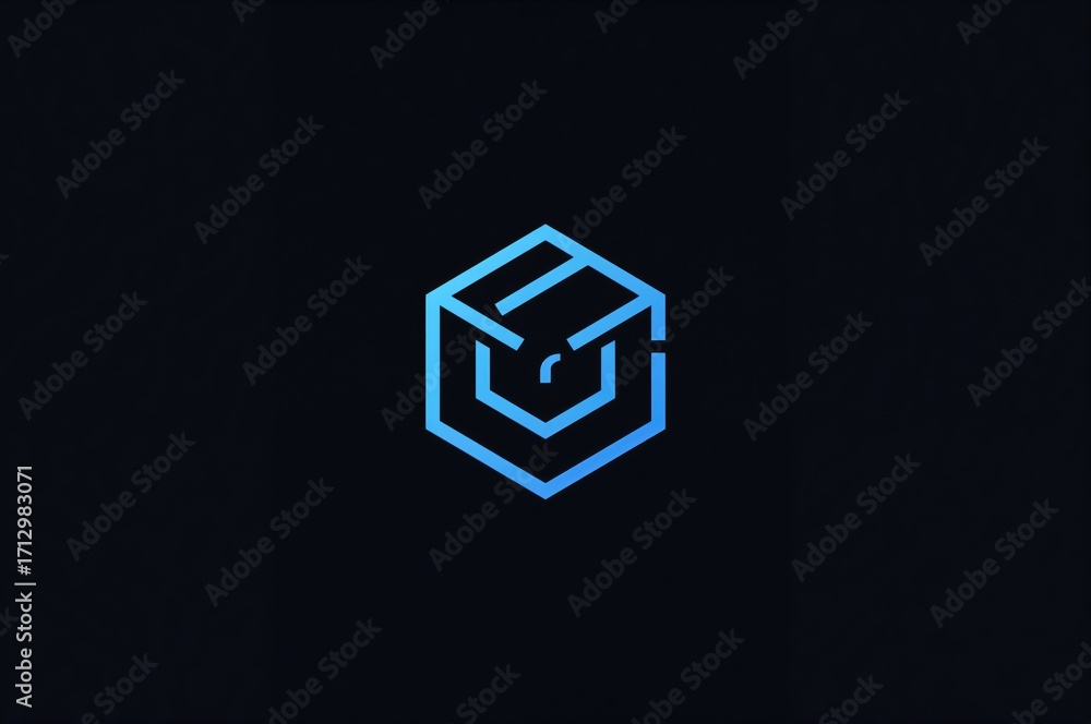 Poster 3D Hexagonal Cube Icon Featuring a Capture Symbol for App and Web Design