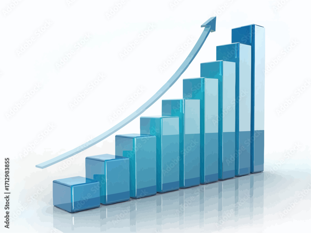 Poster a blue bar graph showing an upward trend with an arrow indicating growth and positive financial prog