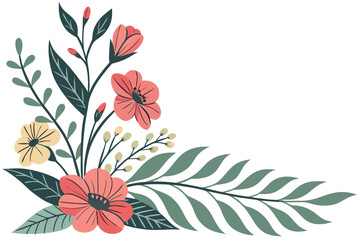 Watercolor vector set of wildflower flowers and leaves corner decoration. Suitable for use in invitation, card, etc