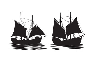 Two silhouette sailing ships on water
