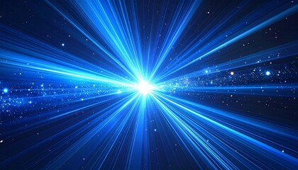 Naklejka premium Abstract blue light streaks emanating from a central bright point, creating a dynamic and energetic visual.