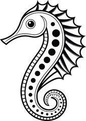 Naklejka premium Black and white stylized seahorse with decorative elements marine life ocean