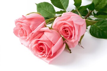 Three stunning pink roses set against a white backdrop