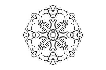 Intricate oval mandala design with floral center and heart accents