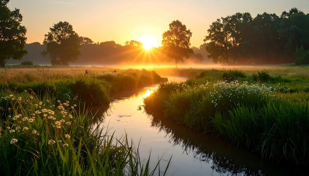Sunrise over a tranquil stream