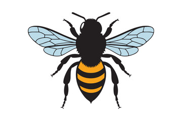 Stylized illustration of a black and yellow striped bee
