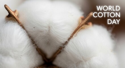 World Cotton Day concept, a close-up of a fluffy white cotton boll, perfect for natural fabric and textile themes