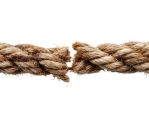  two pieces of rope pulling away from each other, isolated