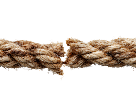  two pieces of rope pulling away from each other, isolated