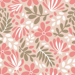 Soft pink floral pattern with delicate leaves and subtle bokeh effect.