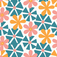 Abstract flower seamless pattern, vector illustration hand-drawn botanical element, doodle floral background, minimal botanical art, cute polka flowers wallpaper.