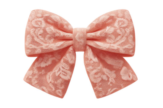 Elegant floral pink lace bow with intricate design, cut out
