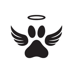 dog paw with angel wings vector silhouette clip art logo design illustration