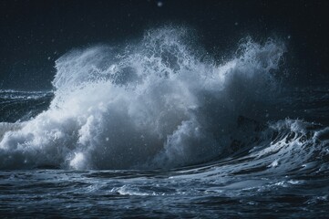 Nighttime tempest with crashing sea waves