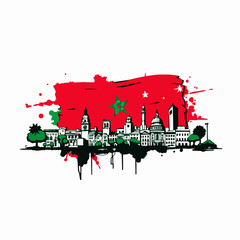 Moroccan flag skyline silhouette with green star Morocco
