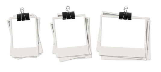  collection of different shaped instant type photo vector realistic with paper clip