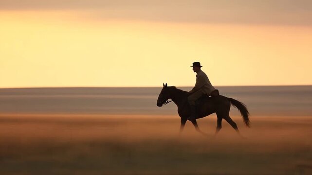 cossack horseman showcases exhilarating display of horsemanship against stunning sunset