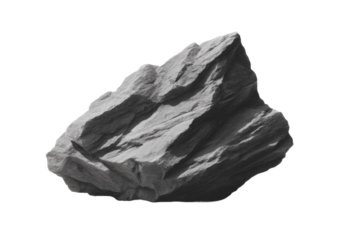 Jagged grey rock with sharp edges on black background, cut out