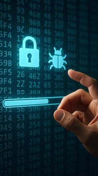 Cyber Vulnerability Scan On Digital Screen. Vertical video