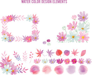 Pastel Watercolor Design Kit, Floral Wreath, Speech Bubbles, Ribbons, and Brush Stroke Elements

