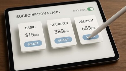 Subscription Pricing Plan Selection On Tablet