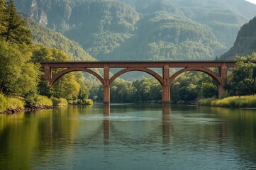 Fototapeta premium A river is crossed by a bridge