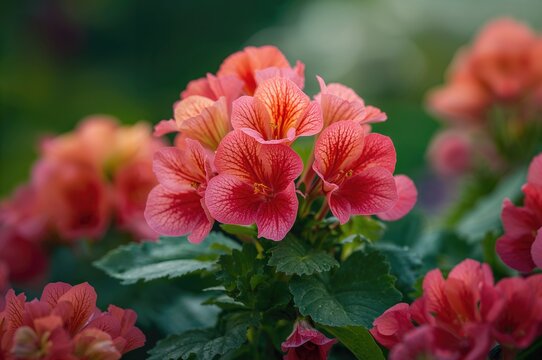 Detailed view of a geranium species. Pelargonium Veronica Contreras variety. Pancy face type pelargonium. Angel variety pelargonium. Verdale type.