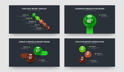 Creative Development 5 1 2 3 Element Diagram Slide Layout Bundle. Sales Report Five One Two Three Option Infographic Presentation Template Vector Illustration Set.
