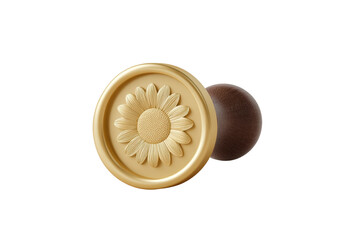 Golden sunflower embossed wax seal stamp with wooden handle, cut out