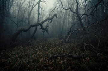 Dark and eerie forest scene