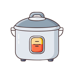 Cartoon illustration of a modern electric rice cooker with gray lid
