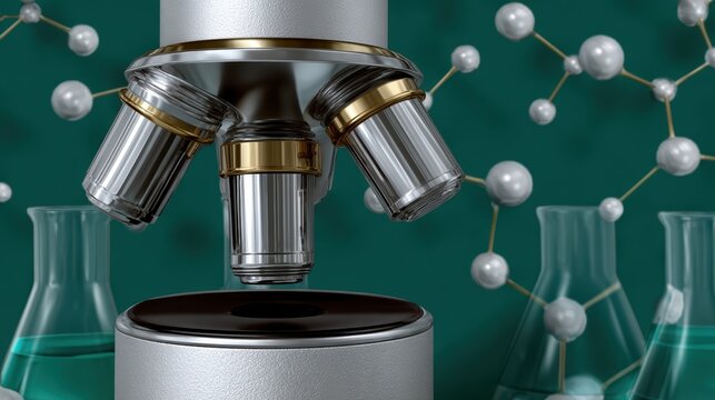 scientific laboratory pattern, sophisticated seamless pattern of laboratory instruments with molecular structures, deep teal, white, and silver colors, precise scientific aesthetic