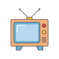 Vintage television illustration with antenna and buttons, simple colorful design aesthetic