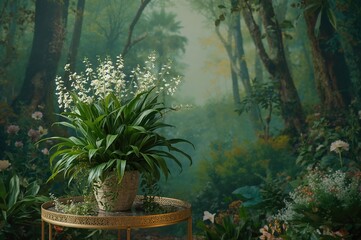 Obraz premium Green botanical backdrop featuring a decorative spider plant for home and garden settings