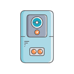 Simple Cartoon Illustration of a Futuristic Device with Orange and Teal Details