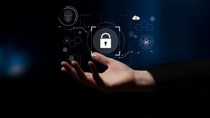 AI cyber security system using biometric authentication and privacy control. Cyber security protects identity, cybersecurity detects threats, cybersecurity ensures safety, and secures data. Latch