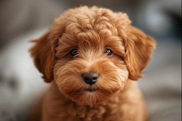 A curly-haired canine with a brown coat