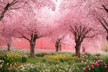 Fototapeta premium Gorgeous pink blossoms on trees during springtime