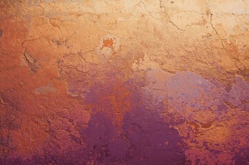 Aged concrete surface with vintage gold and violet hues on a textured orange base featuring cracks and rough patches