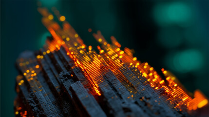 Abstract glowing orange digital cityscape