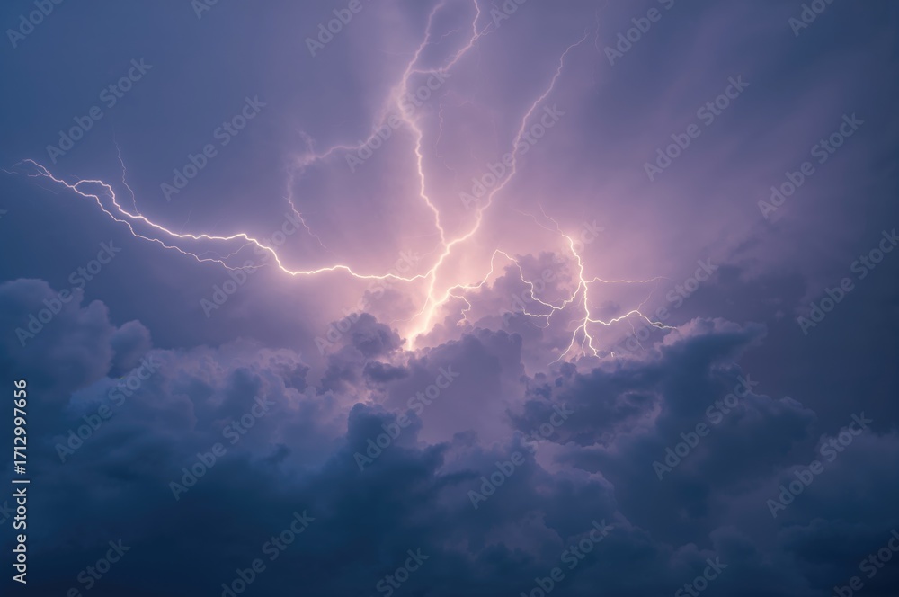 Poster clouds illuminated by a soft glow of lightning