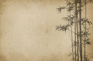 Ancient Asian backdrop featuring bamboo with old manuscript and vintage paper texture