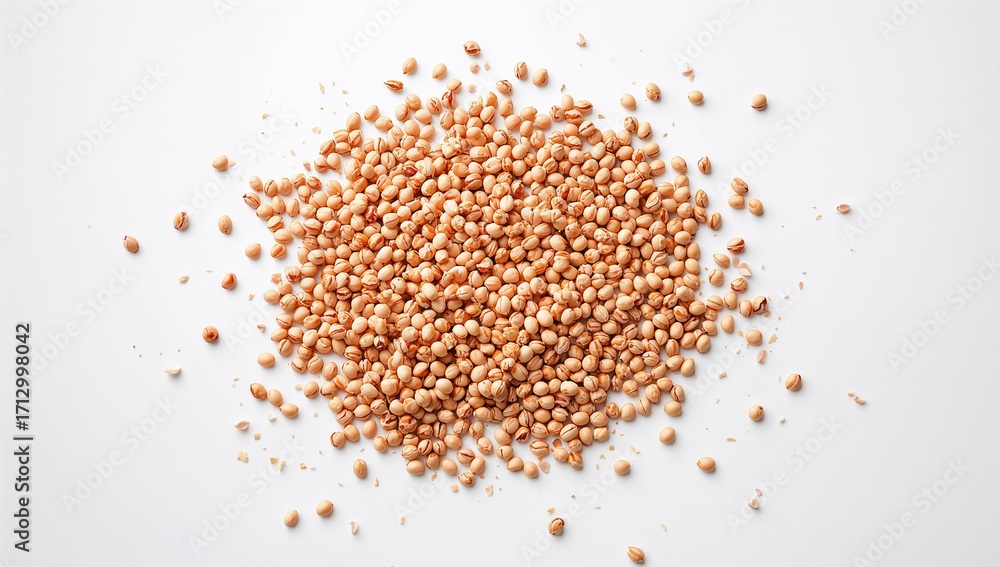 Poster top view of fractured soybean kernels isolated on a white background