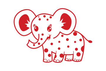 A cute red outline elephant outlined with polka dots on a white backdrop