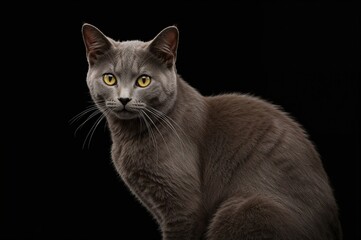 Obraz premium Elegant silver feline against a dark backdrop