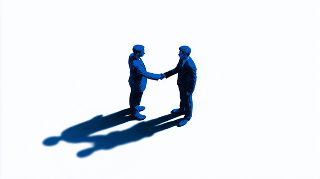 Two businessmen shaking hands with shadows