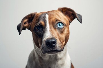 Obraz premium A canine featuring two distinct eye colors with a white backdrop