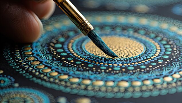 Hand painting intricate mandala design